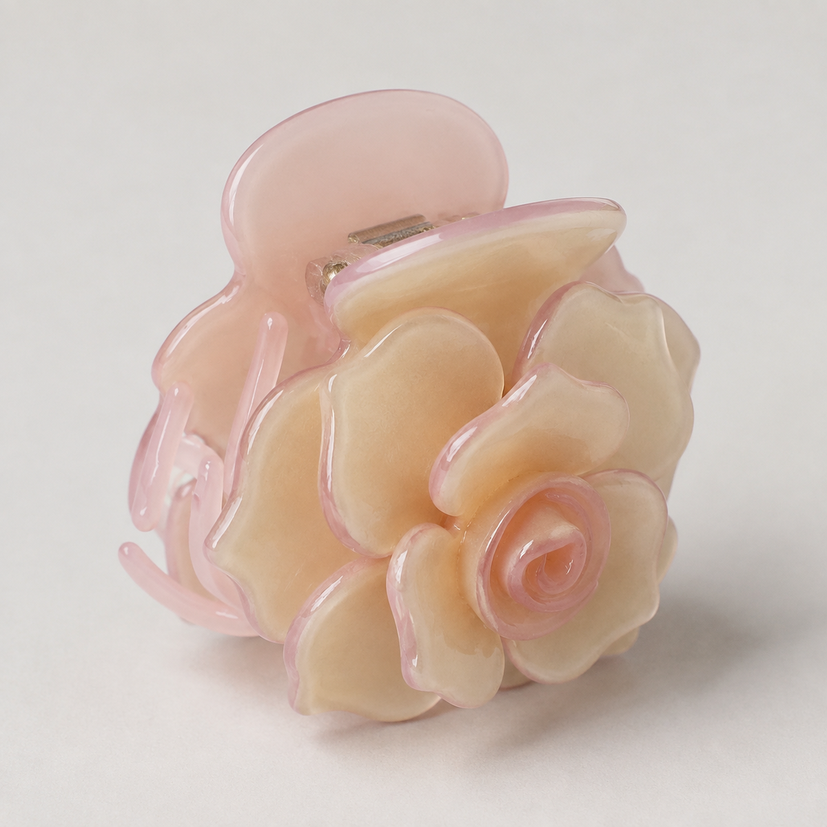 Pearlescent Champagne Rose Flower Acetate Hair Claw