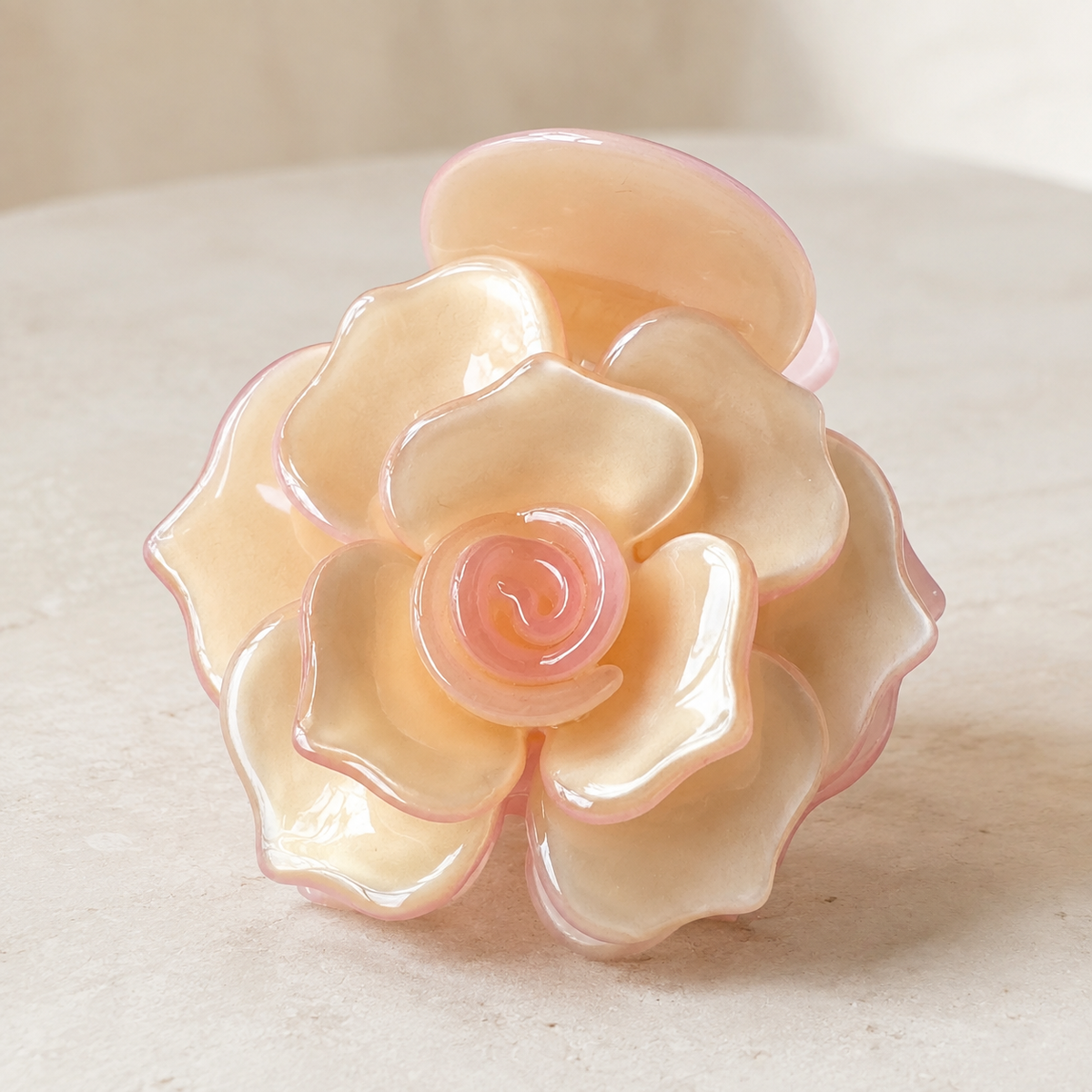 Pearlescent Champagne Rose Flower Acetate Hair Claw