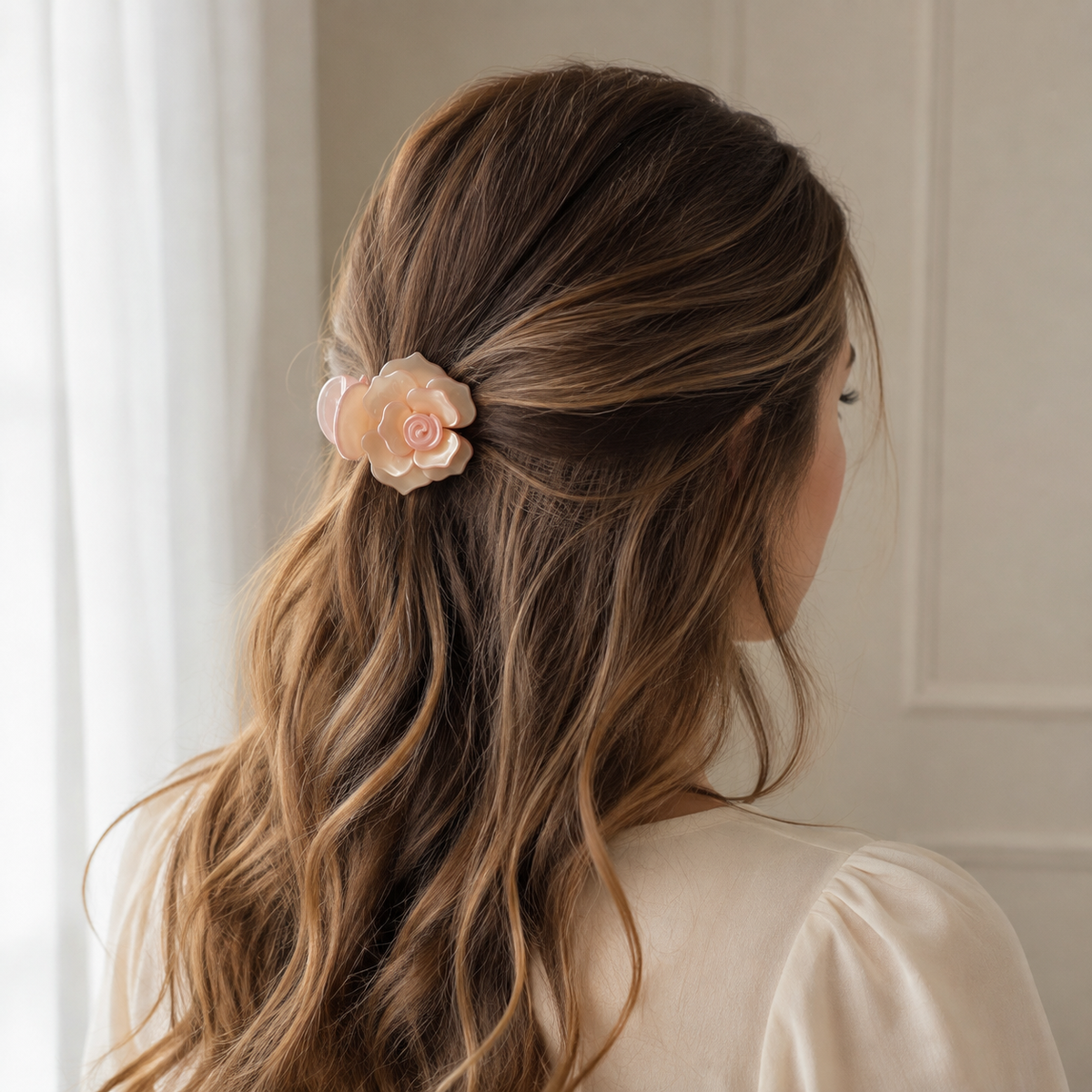 Pearlescent Champagne Rose Flower Acetate Hair Claw