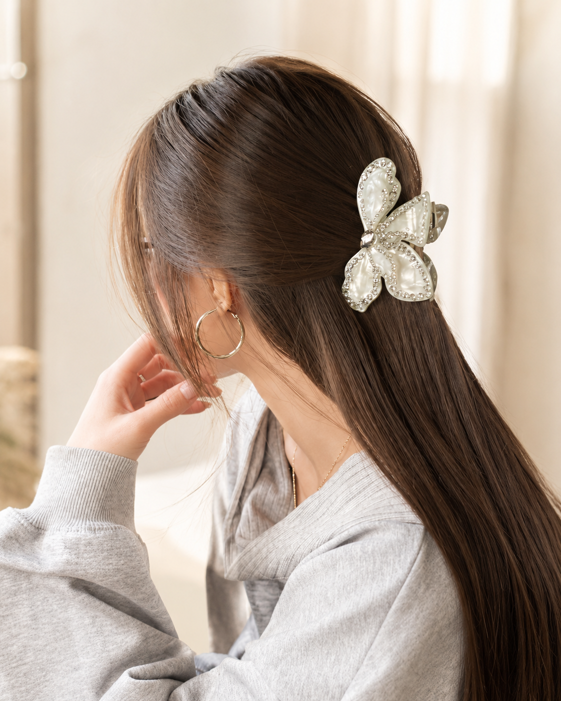 Crystal Bougainvillea Acetate Hair Claw & Brush Set