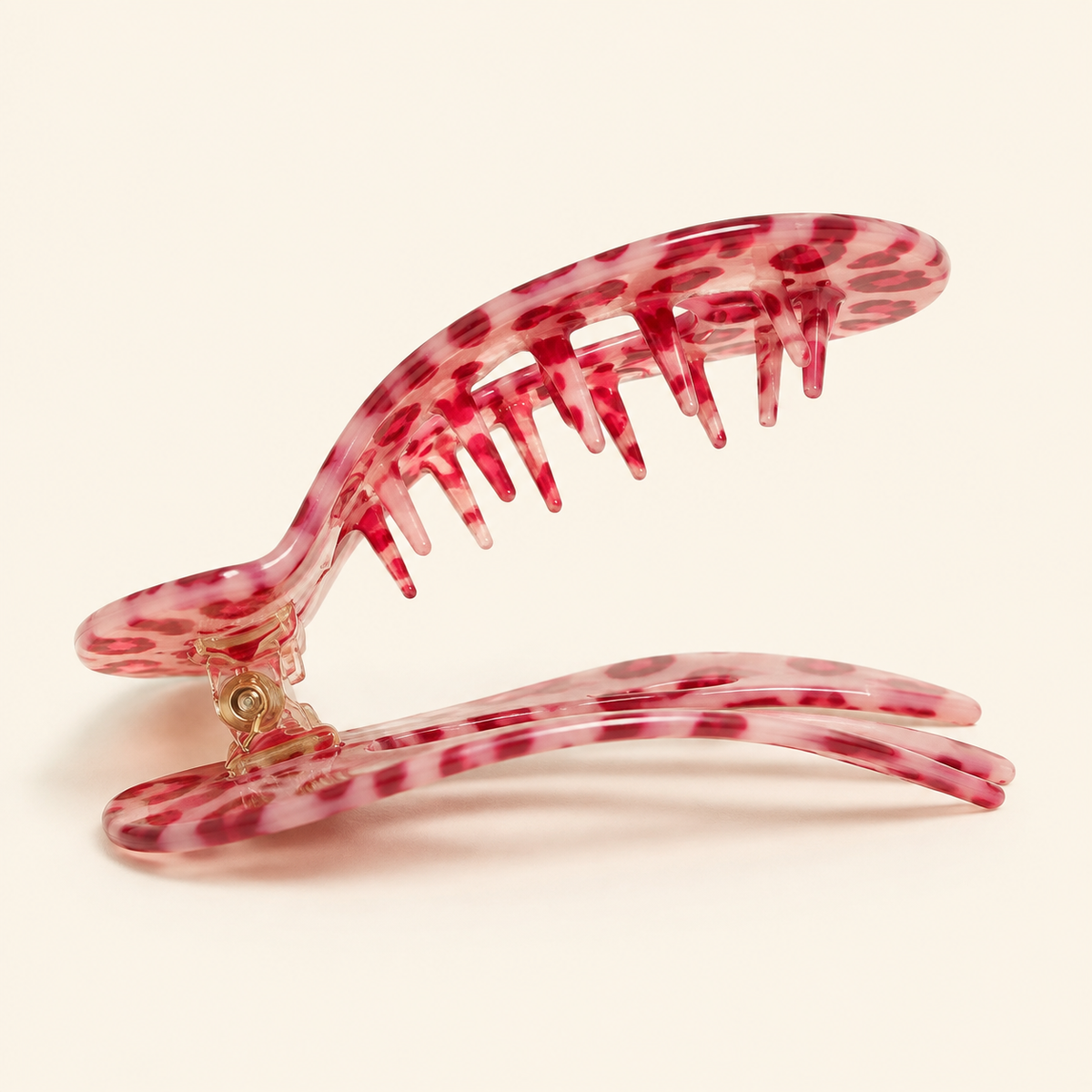 Large Pink Leopard Heart Acetate Flat Hair Clip