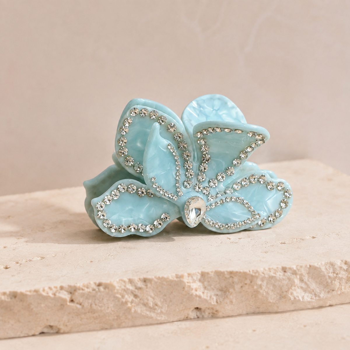Crystal Bougainvillea Acetate Hair Claw Ivory/Blue