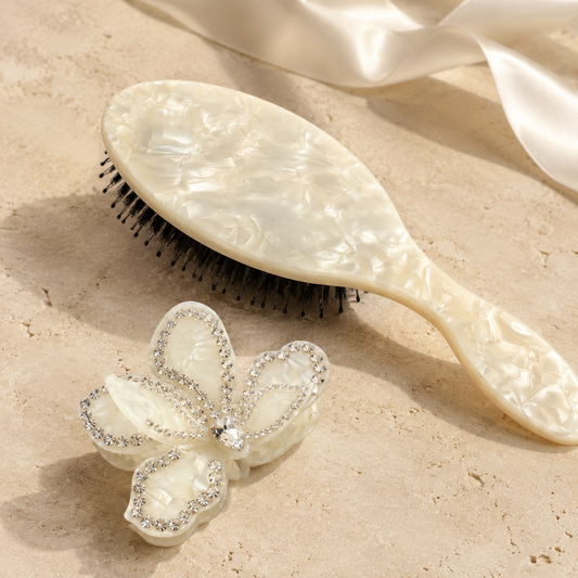 Crystal Bougainvillea Acetate Hair Claw & Brush Set