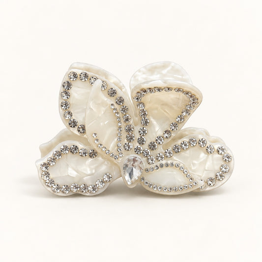 Crystal Bougainvillea Acetate Hair Claw Ivory/Blue