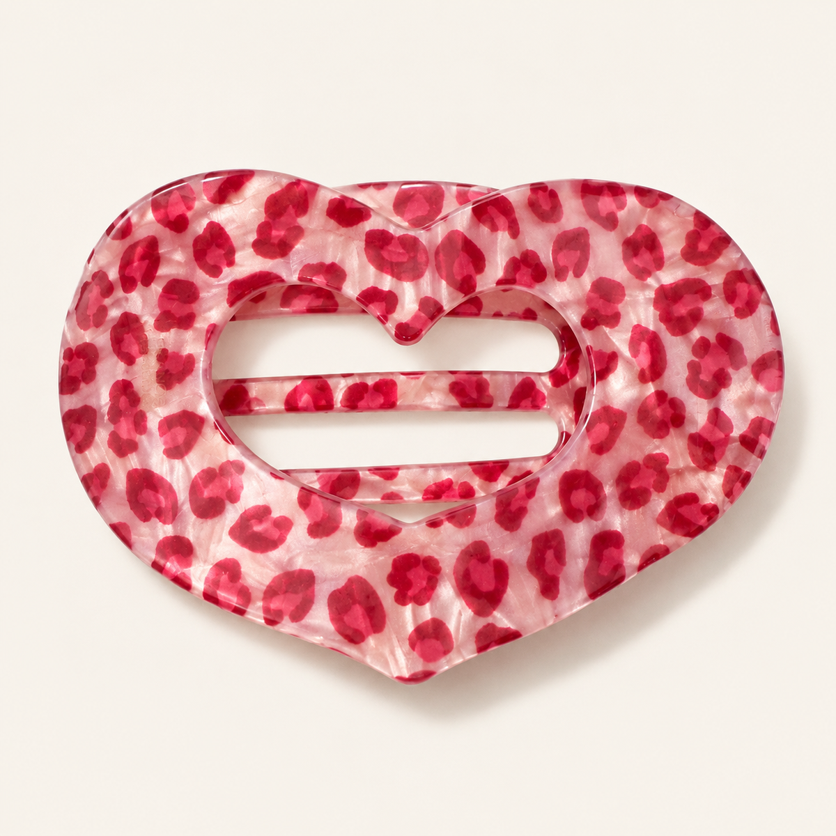 Large Pink Leopard Heart Acetate Flat Hair Clip