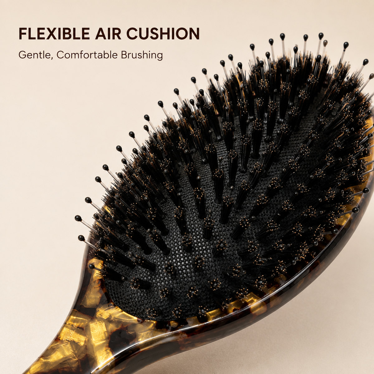 Amber Tortoiseshell Acetate Boar Bristle Cushion Hair Brush
